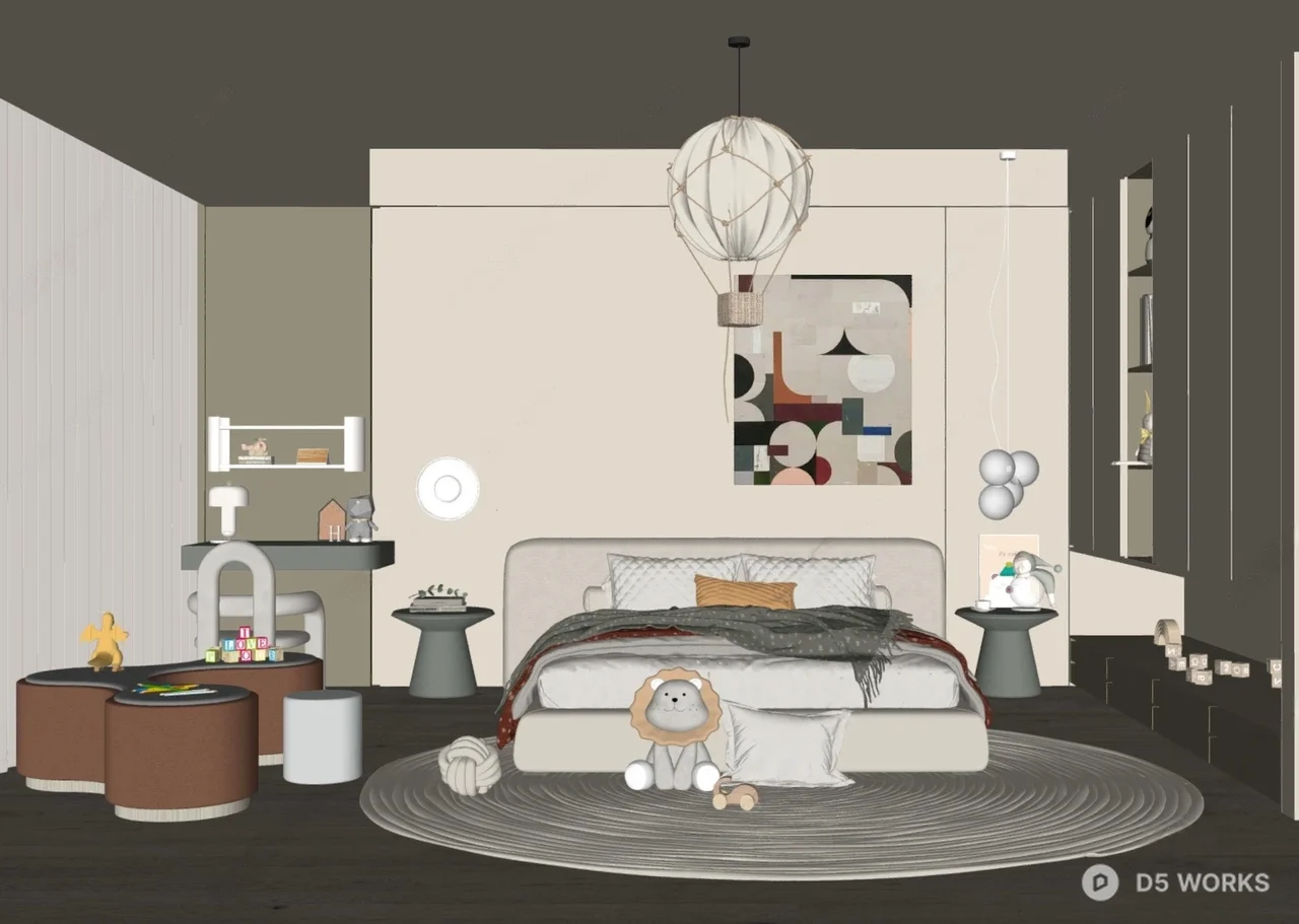 Modern Universal Children Room With Playful Lighting 3d model thumbnail 2