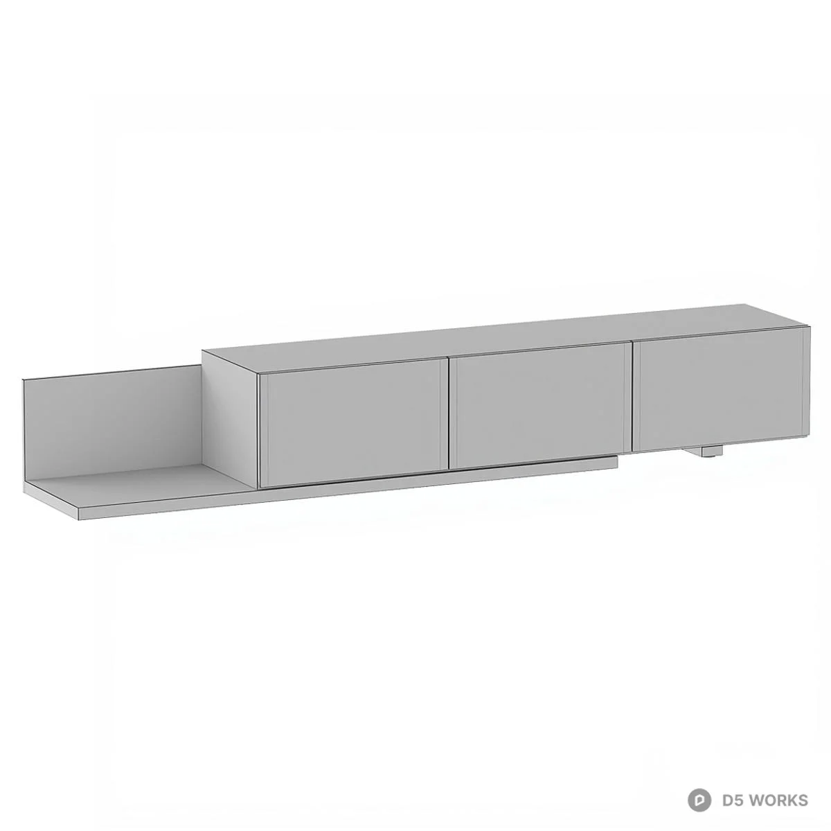 Minimalist White And Wood TV Cabinet 3d model thumbnail 2