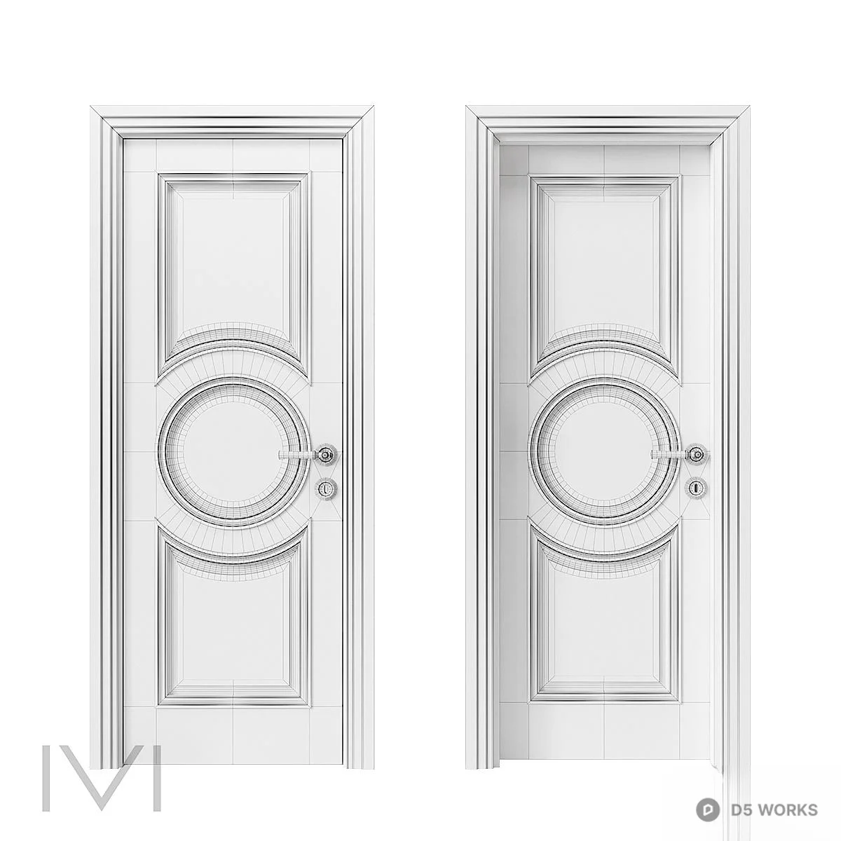 Classic Panel Door With Circular Motif 3d model thumbnail 4