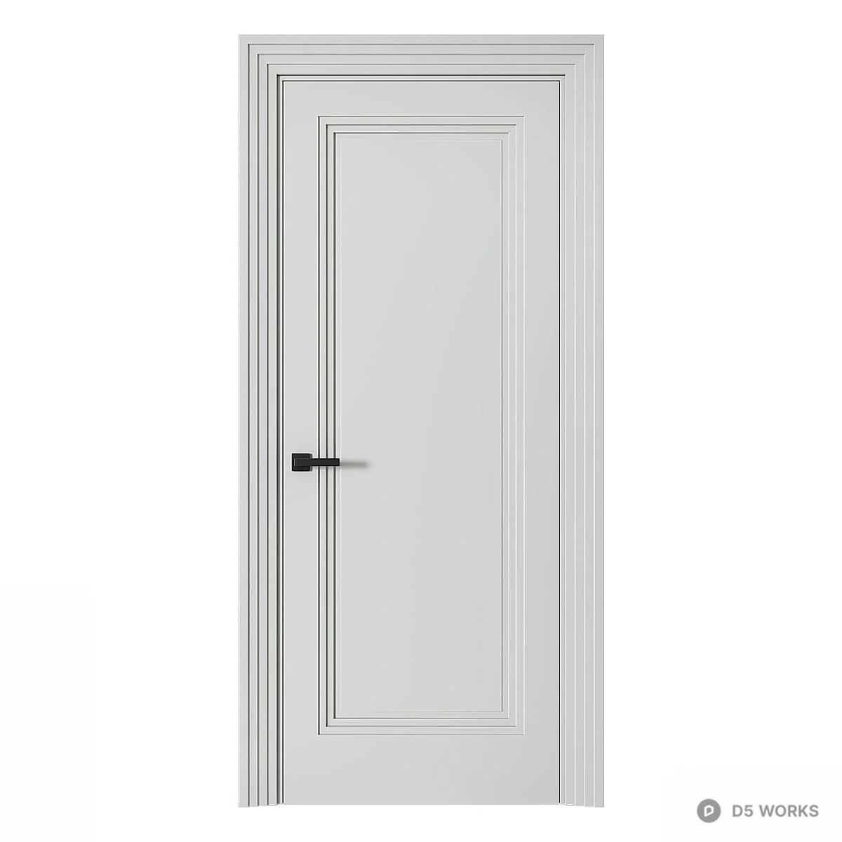 Classic Panelled Single Door With Black Handle 3d model - Image 1