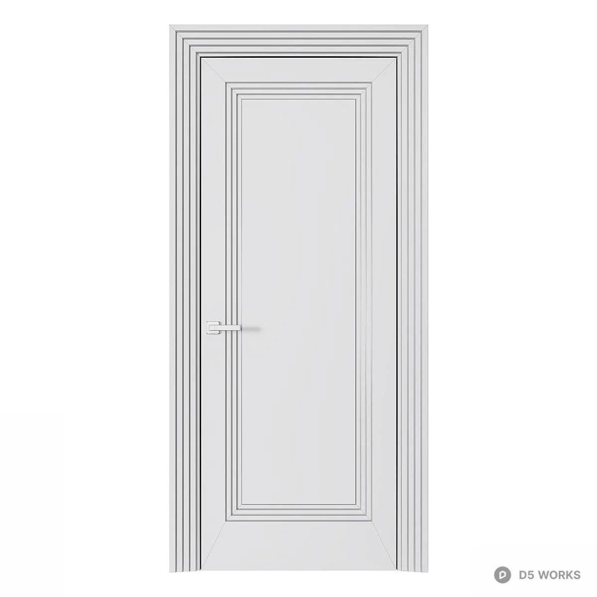 Classic Panelled Single Door With Black Handle 3d model thumbnail 2