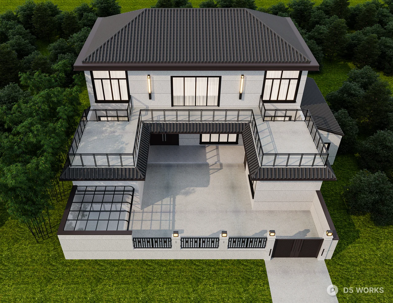 Modern Single-Family Villa With Courtyard And Balcony 3d model thumbnail 3