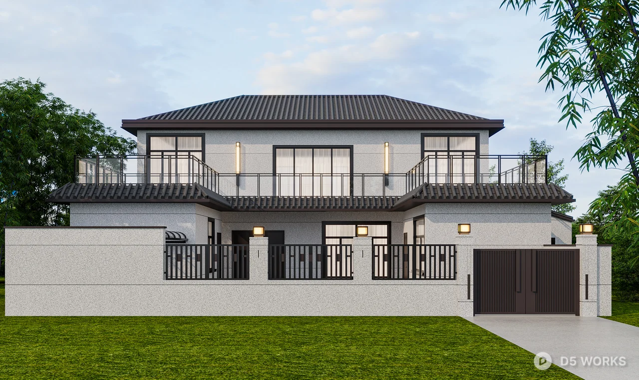 Modern Single-Family Villa With Courtyard And Balcony 3d model - Image 1