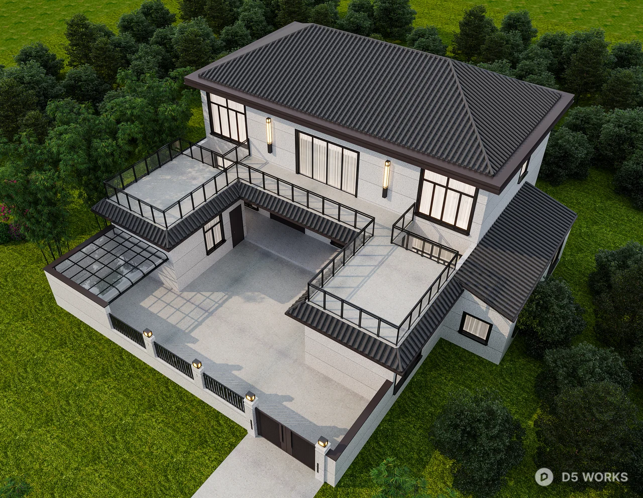 Modern Single-Family Villa With Courtyard And Balcony 3d model thumbnail 2