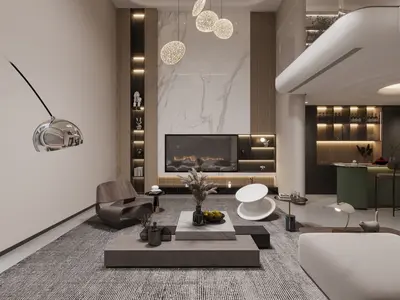 Modern Villa Living Room with Minimalist Lighting 3d model
