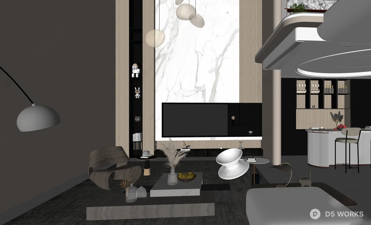 Modern Villa Living Room with Minimalist Lighting 3d model thumbnail 2