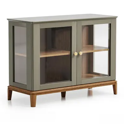 Olive Green Glass Door Cabinet With Wooden Base 3d model