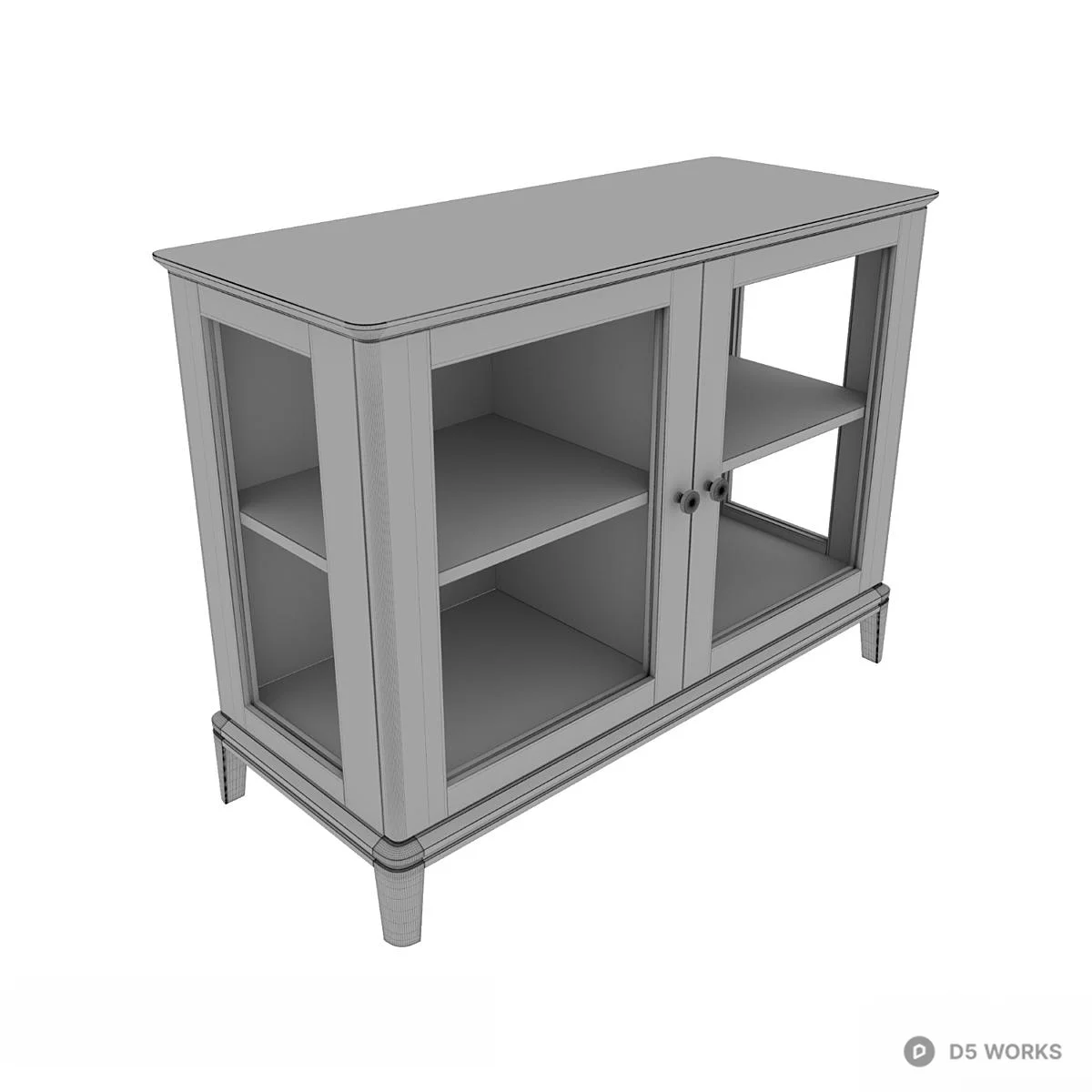 Olive Green Glass Door Cabinet With Wooden Base 3d model thumbnail 2
