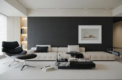 Minimalist Living Room with Black Accent Wall 3d model