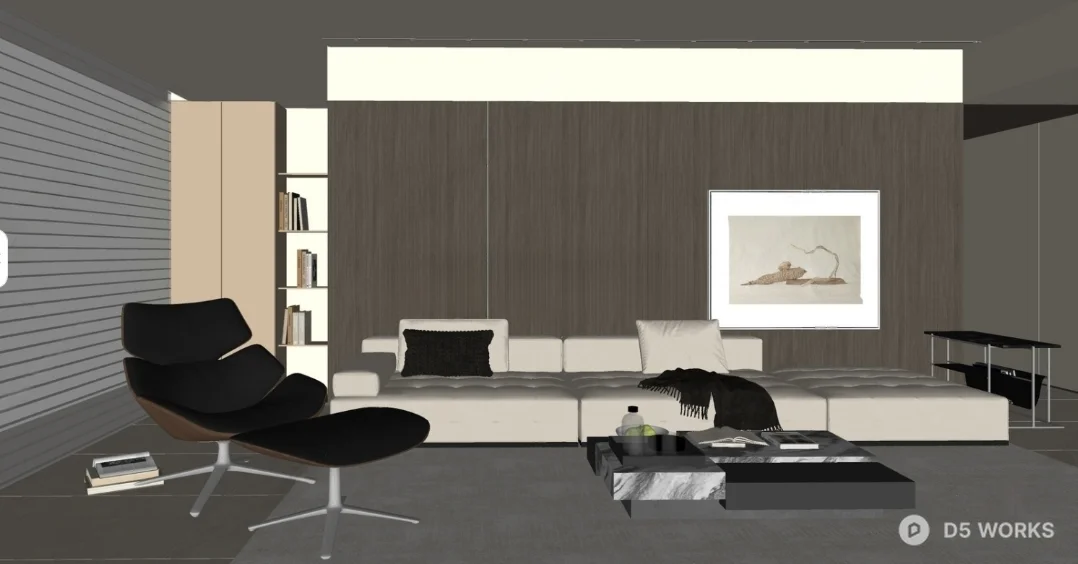 Minimalist Living Room with Black Accent Wall 3d model thumbnail 2