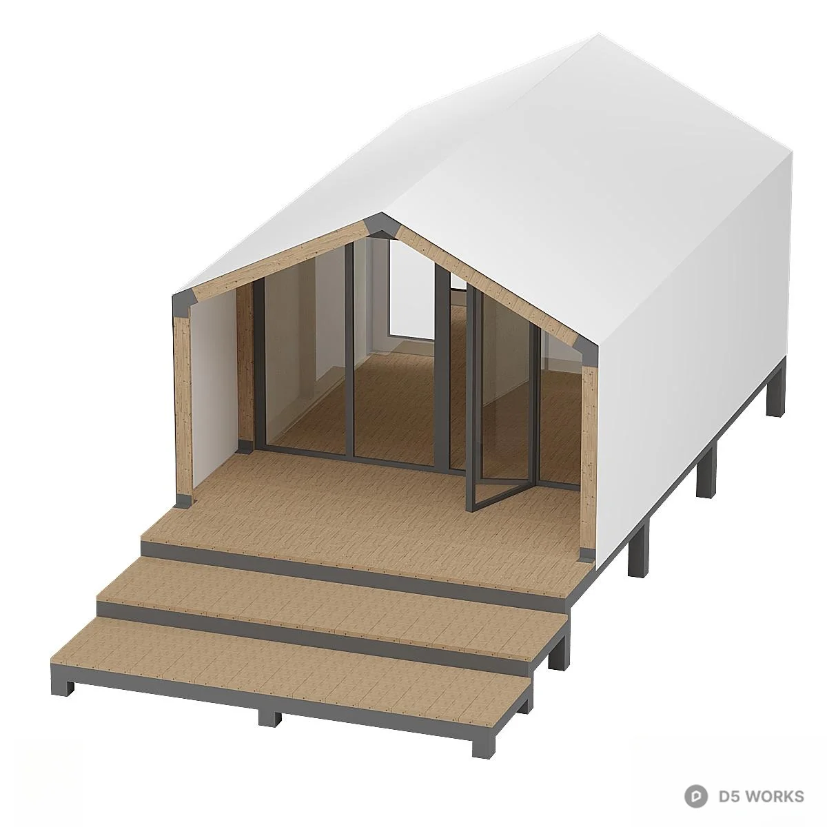 Modern Wooden Villa Structure 3d model thumbnail 3