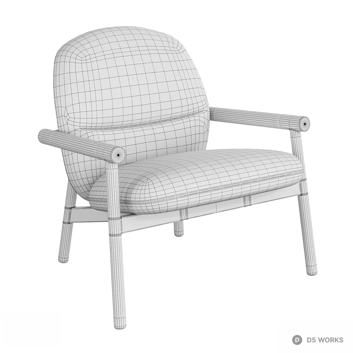 Wooden Frame Upholstered Lounge Chair 3d model thumbnail 5