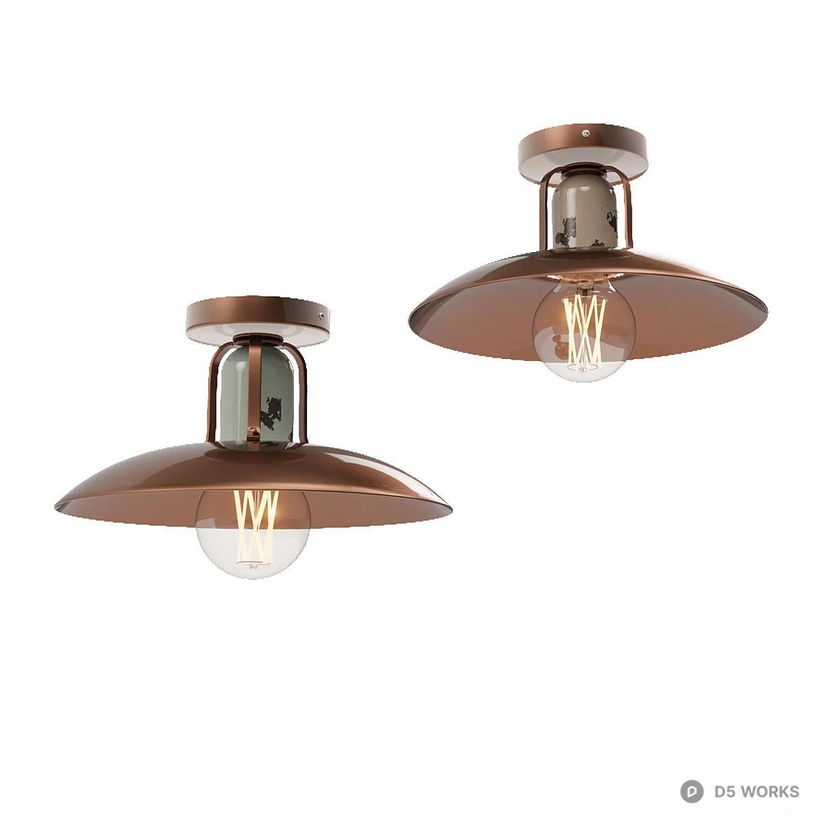 Copper Industrial Style Ceiling Light 3d model thumbnail 2