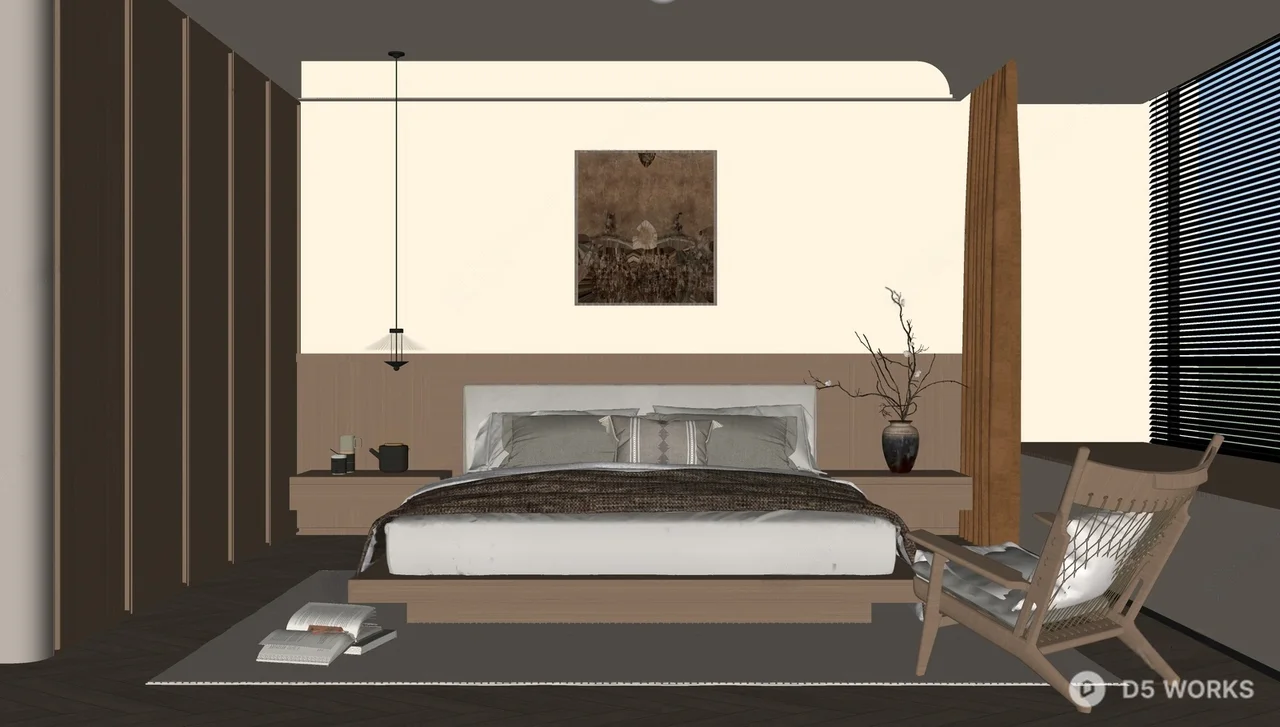 Minimalist Japanese-Style Bedroom With Integrated Headboard Lighting 3d model thumbnail 2