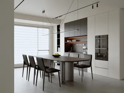 Modern Minimalist Dining Room with Integrated Kitchen 3d model