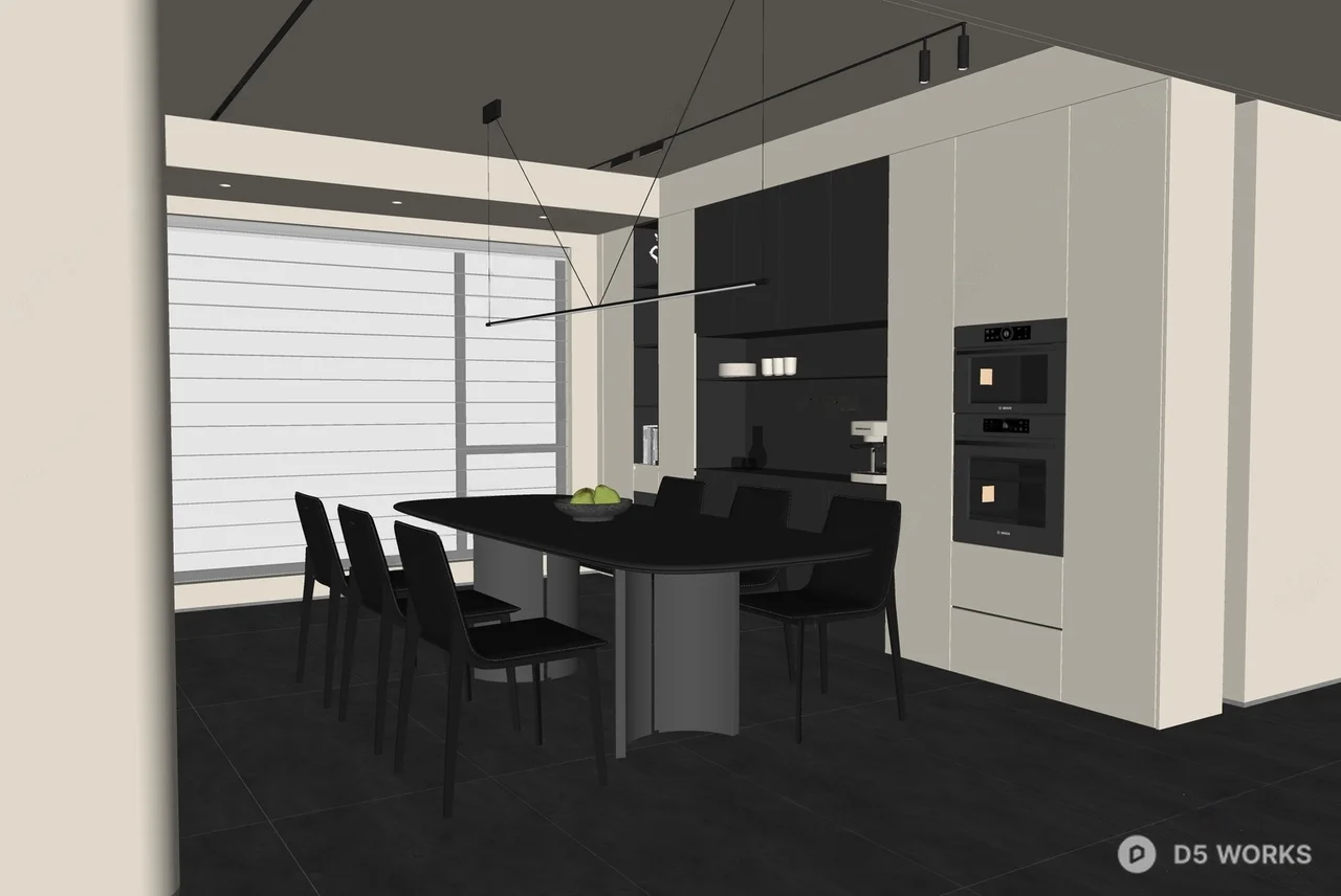 Modern Minimalist Dining Room with Integrated Kitchen 3d model thumbnail 2