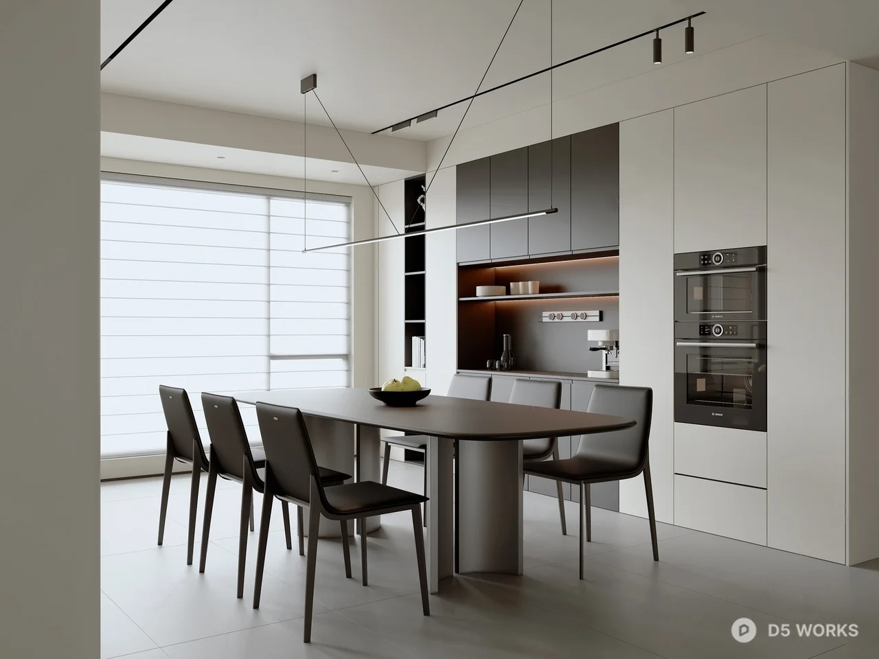 Modern Minimalist Dining Room with Integrated Kitchen 3d model - Image 1