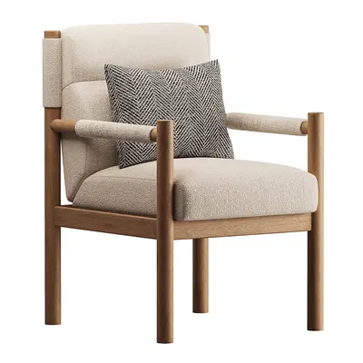Wooden Frame Upholstered Armchair 3d model