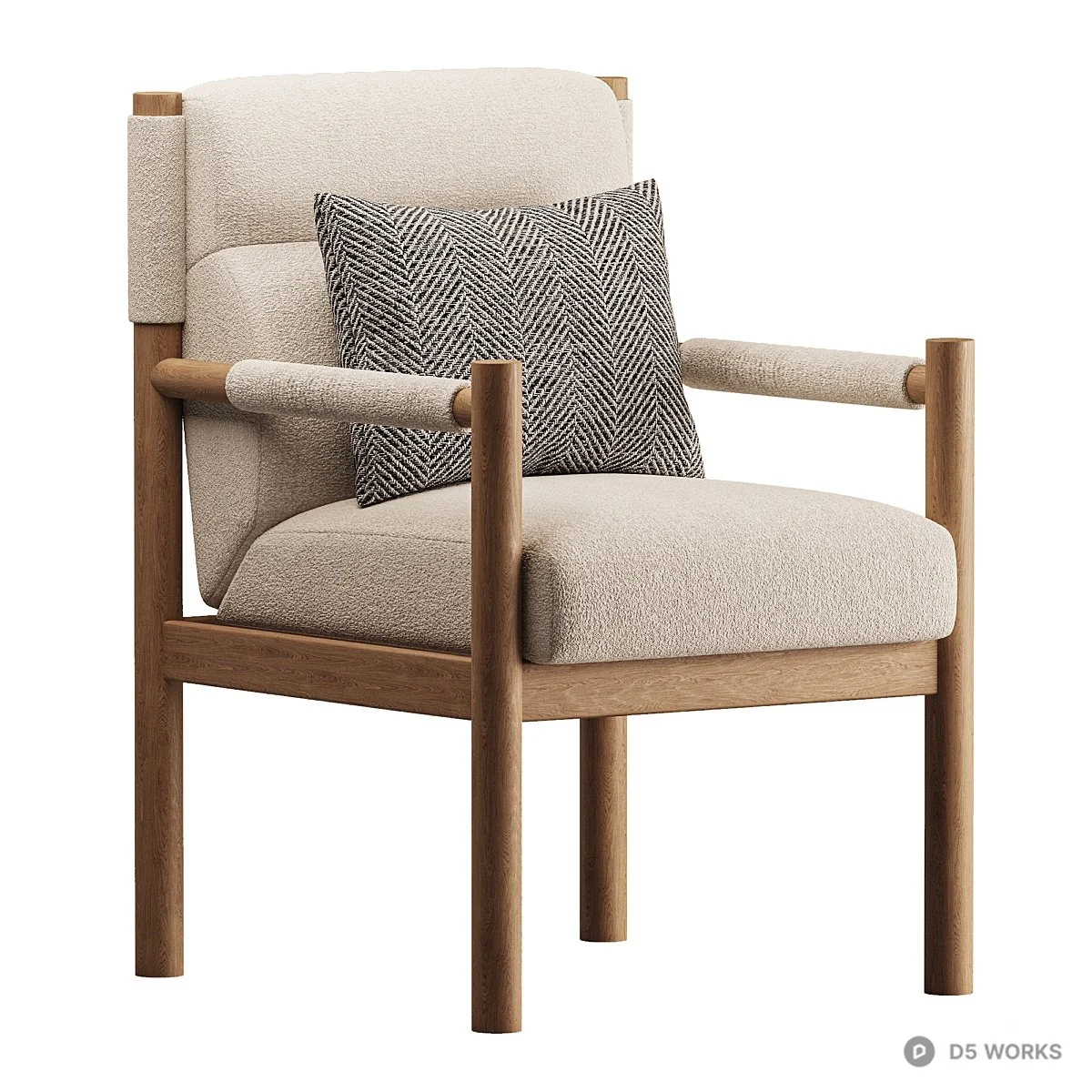 Wooden Frame Upholstered Armchair 3d model - Image 1