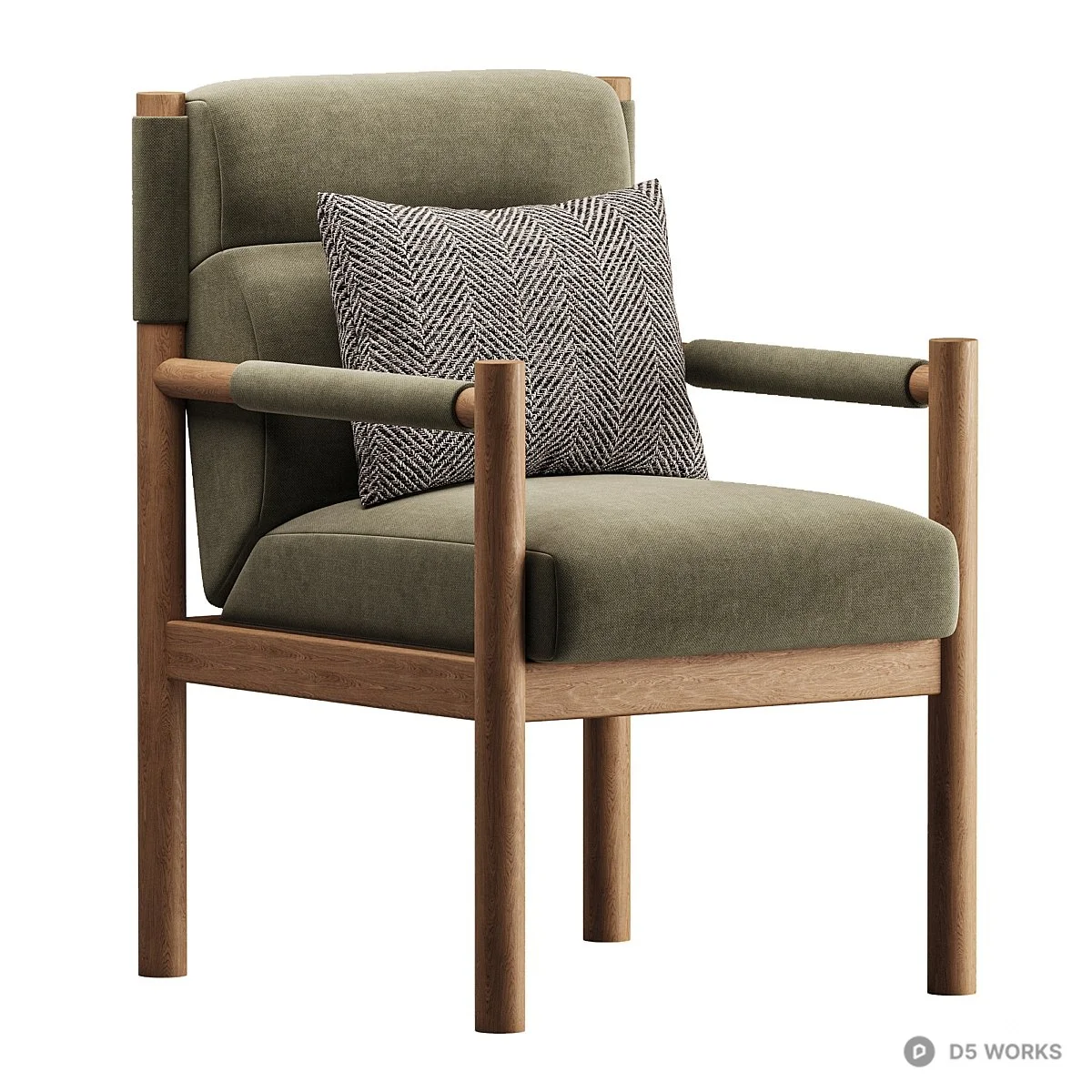 Wooden Frame Upholstered Armchair 3d model thumbnail 2
