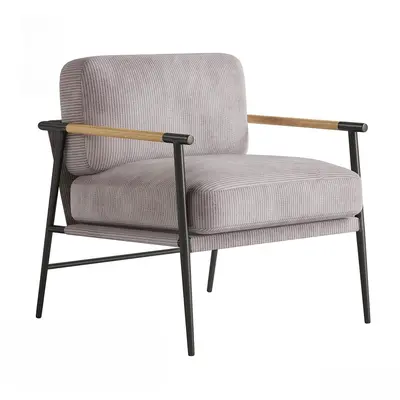 Wooden Armrest Fabric Upholstered Lounge Chair 3d model