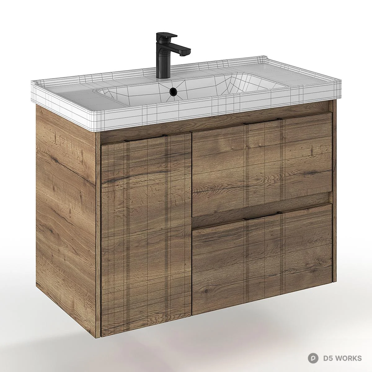 Wood Grain Wall Mounted Vanity Unit 3d model thumbnail 4