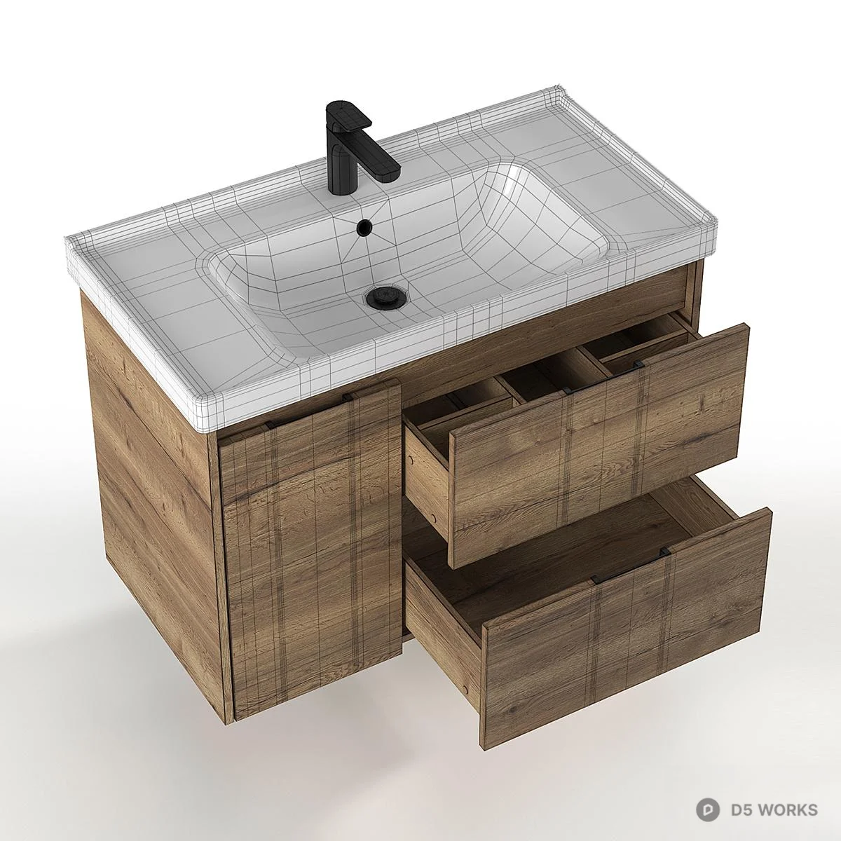 Wood Grain Wall Mounted Vanity Unit 3d model thumbnail 5