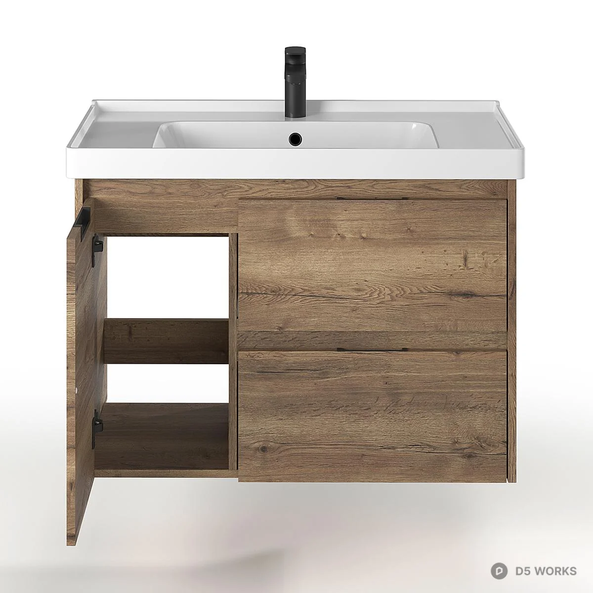 Wood Grain Wall Mounted Vanity Unit 3d model thumbnail 3