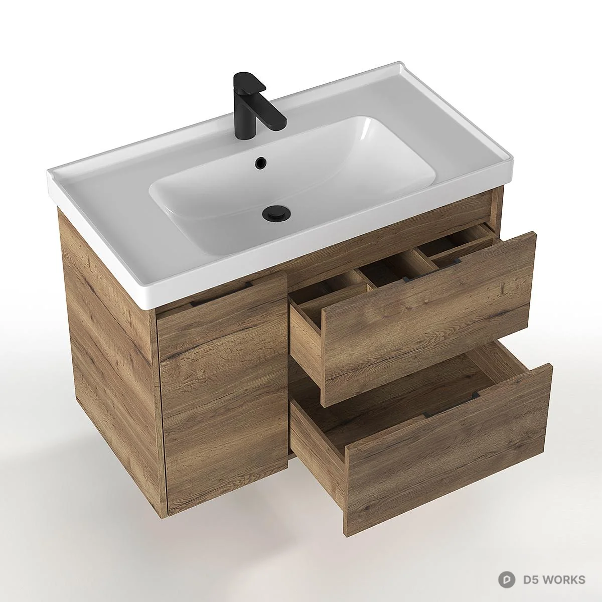 Wood Grain Wall Mounted Vanity Unit 3d model thumbnail 2
