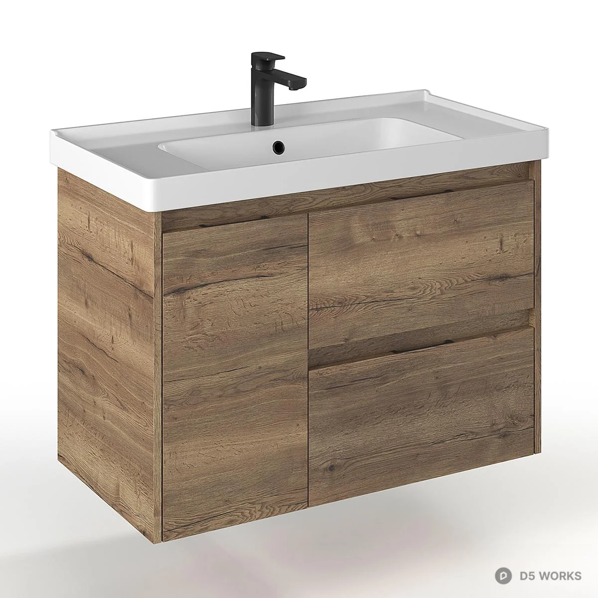 Wood Grain Wall Mounted Vanity Unit 3d model - Image 1