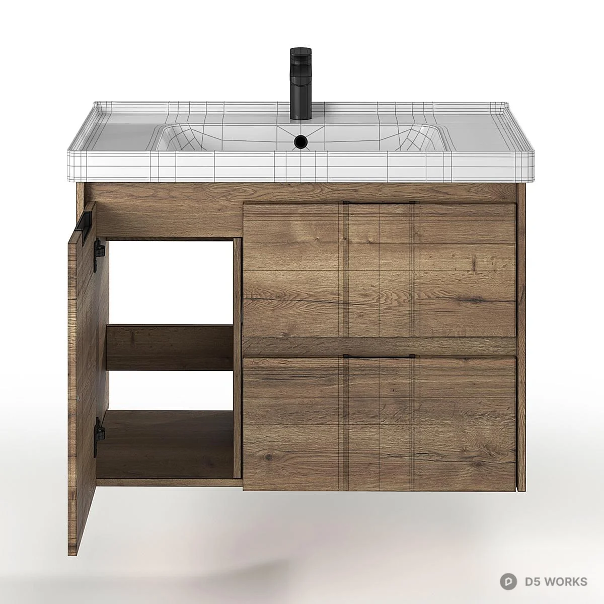 Wood Grain Wall Mounted Vanity Unit 3d model thumbnail 6