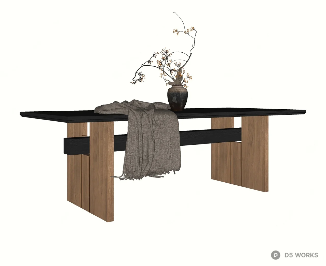 Minimalist Wood And Stone Dining Table 3d model thumbnail 2