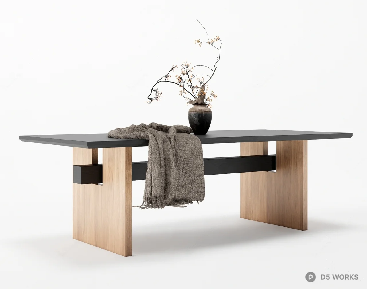 Minimalist Wood And Stone Dining Table 3d model - Image 1