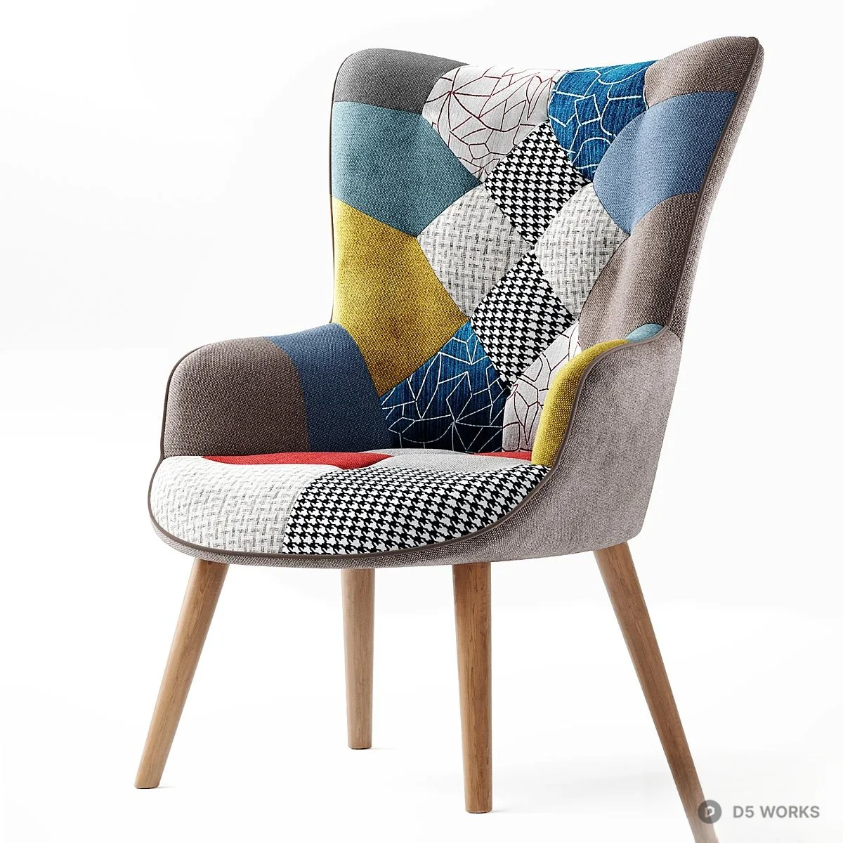 Patchwork Upholstered Armchair 3d model - Image 1
