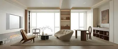 Mid Century Modern Living Dining Space 3d model