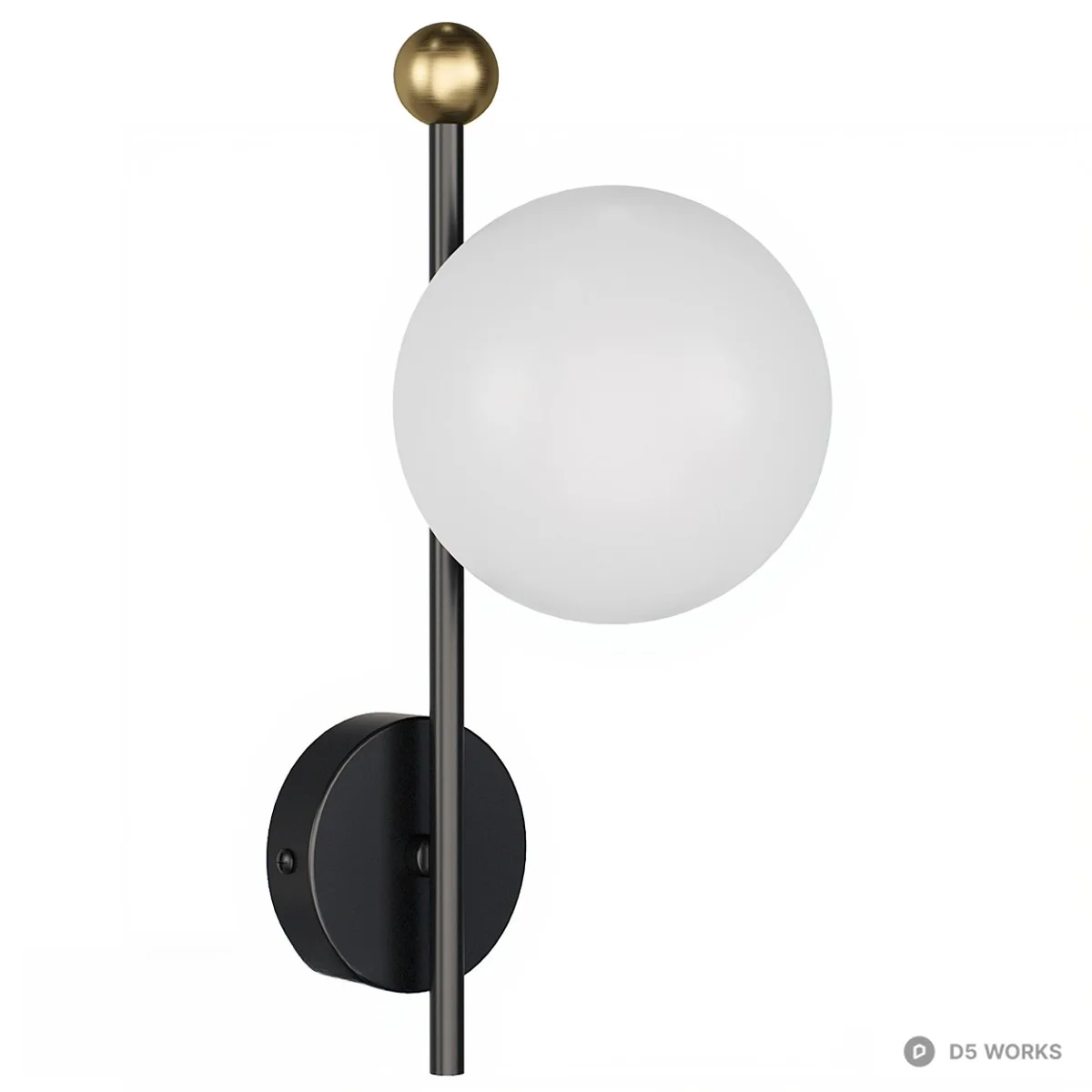 Minimalist Black Wall Lamp With Frosted Glass Globe 3d model thumbnail 2