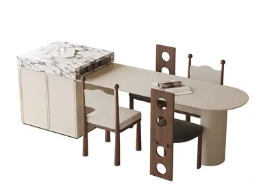 Marble Top Dining Table With Integrated Side Cabinet 3d model