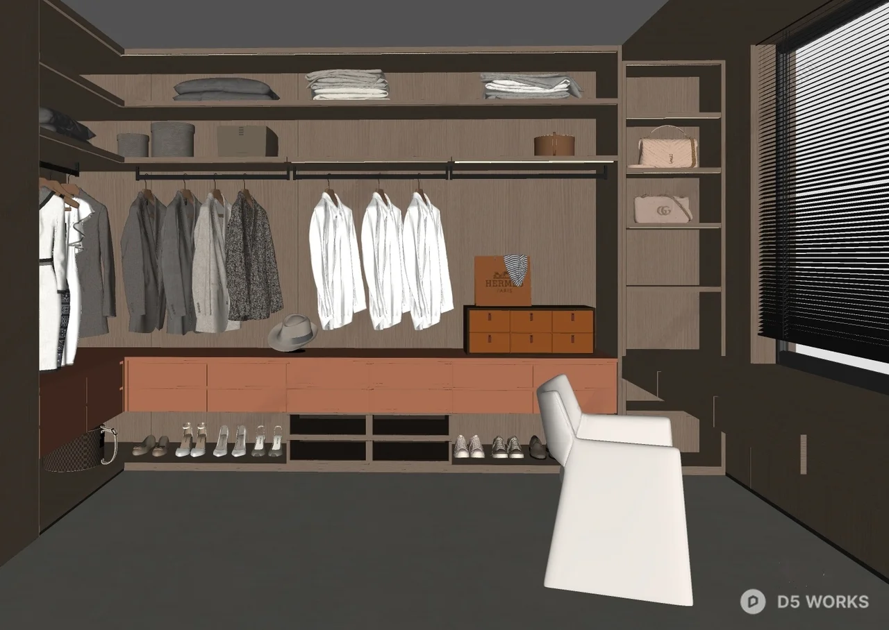 Minimalist Walk In Closet With Built In Desk 3d model thumbnail 2