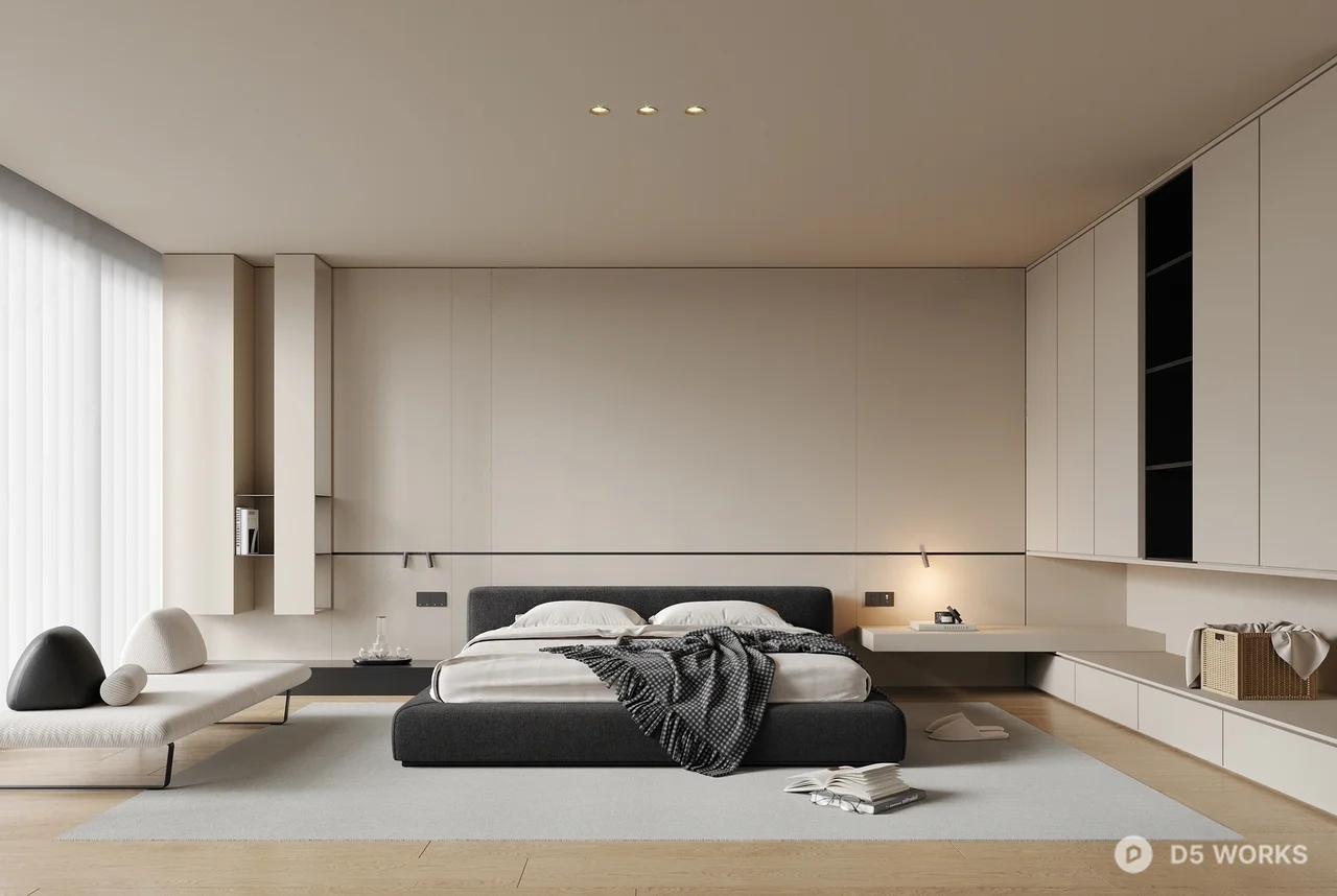 Minimalist Modern Bedroom with Integrated Storage 3d model - Image 1