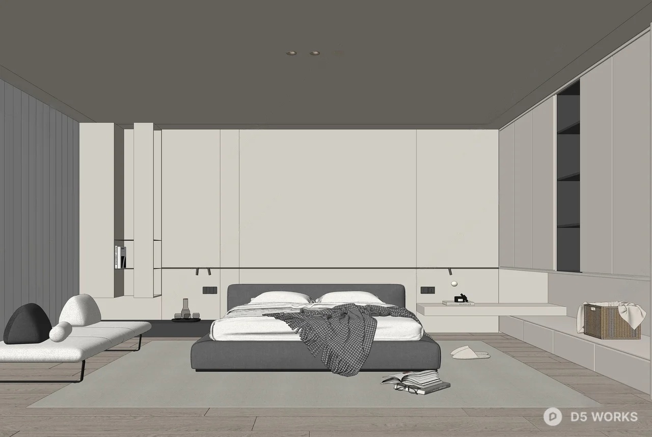 Minimalist Modern Bedroom with Integrated Storage 3d model thumbnail 2
