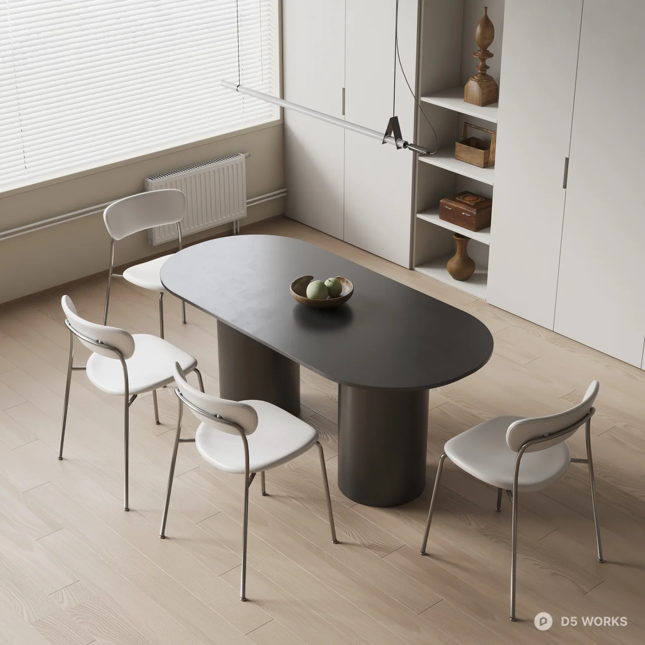 Minimalist Dining Room with Oval Table 3d model - Image 1