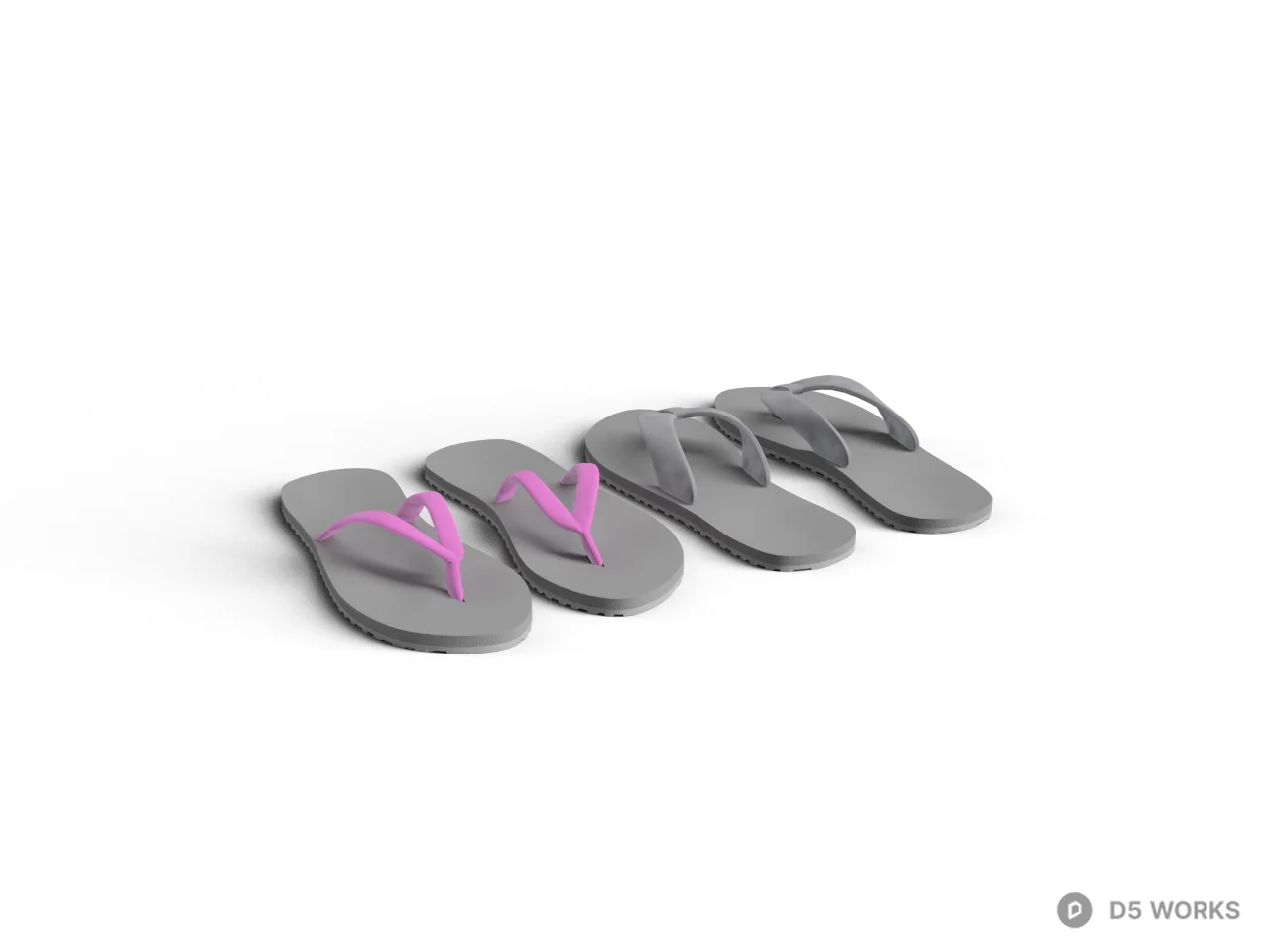 Gray Flip Flops With Pink Straps 3d model - Image 1