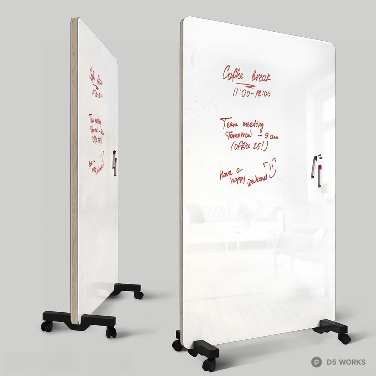 Mobile Whiteboard With Red Marker Notes 3d model - Image 1