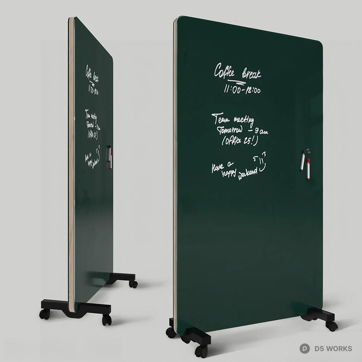 Mobile Whiteboard With Red Marker Notes 3d model thumbnail 3