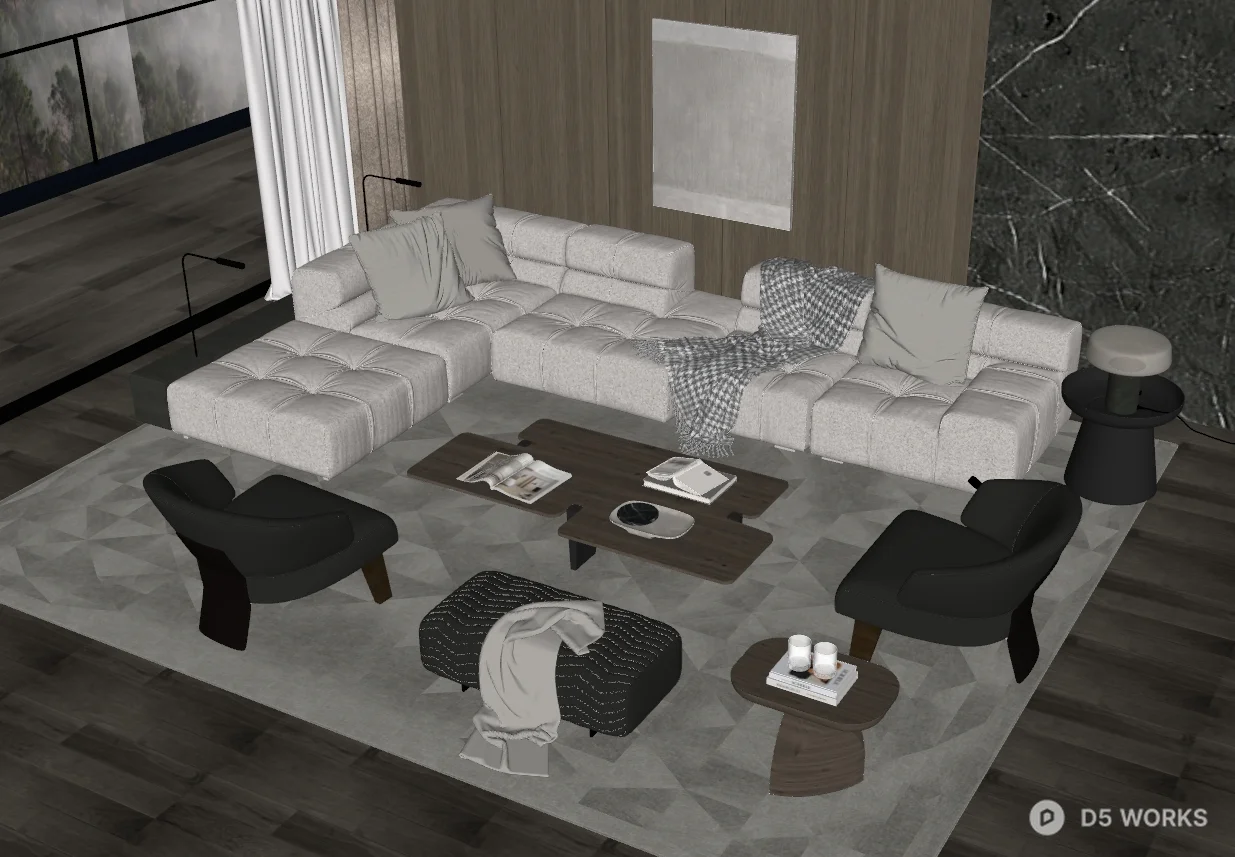 Modern Minimalist Living Room with Modular Sofa 3d model thumbnail 2