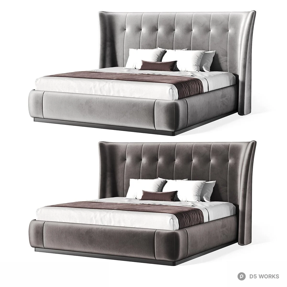 Tufted Velvet Upholstered Double Bed 3d model thumbnail 3