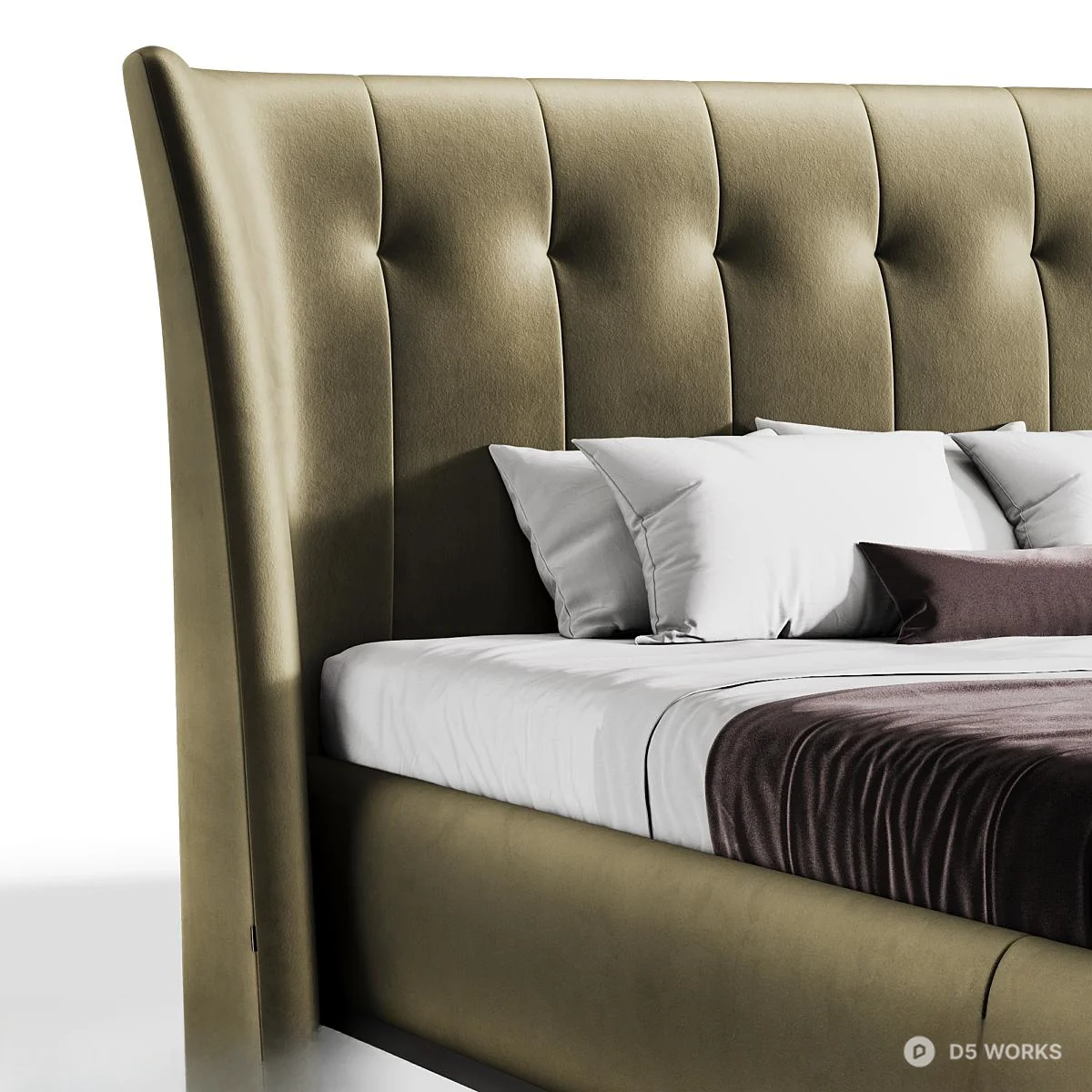 Tufted Velvet Upholstered Double Bed 3d model thumbnail 2