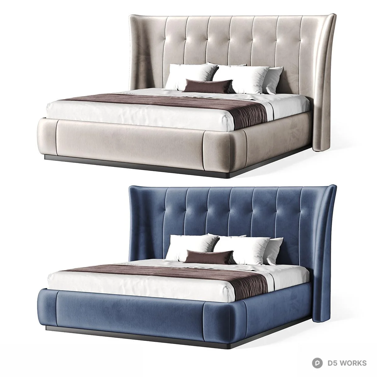 Tufted Velvet Upholstered Double Bed 3d model thumbnail 4