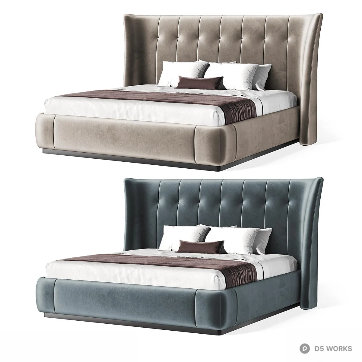 Tufted Velvet Upholstered Double Bed 3d model thumbnail 5