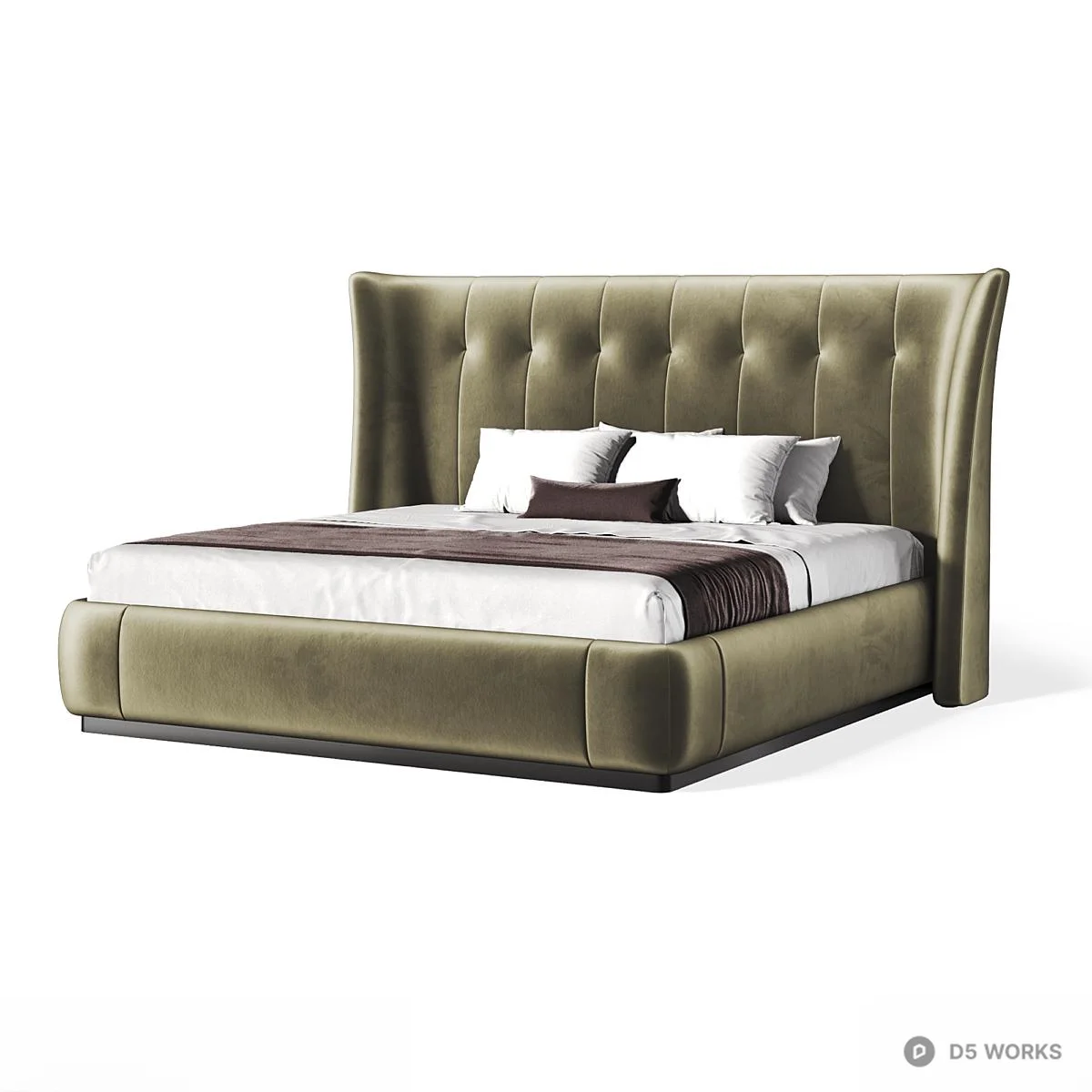 Tufted Velvet Upholstered Double Bed 3d model - Image 1
